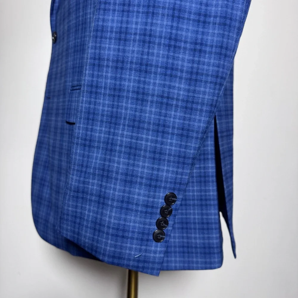 Jos. A. Bank Sport Coat Mens 40R Blue Plaid Comfort Stretch Wool Blend Blazer